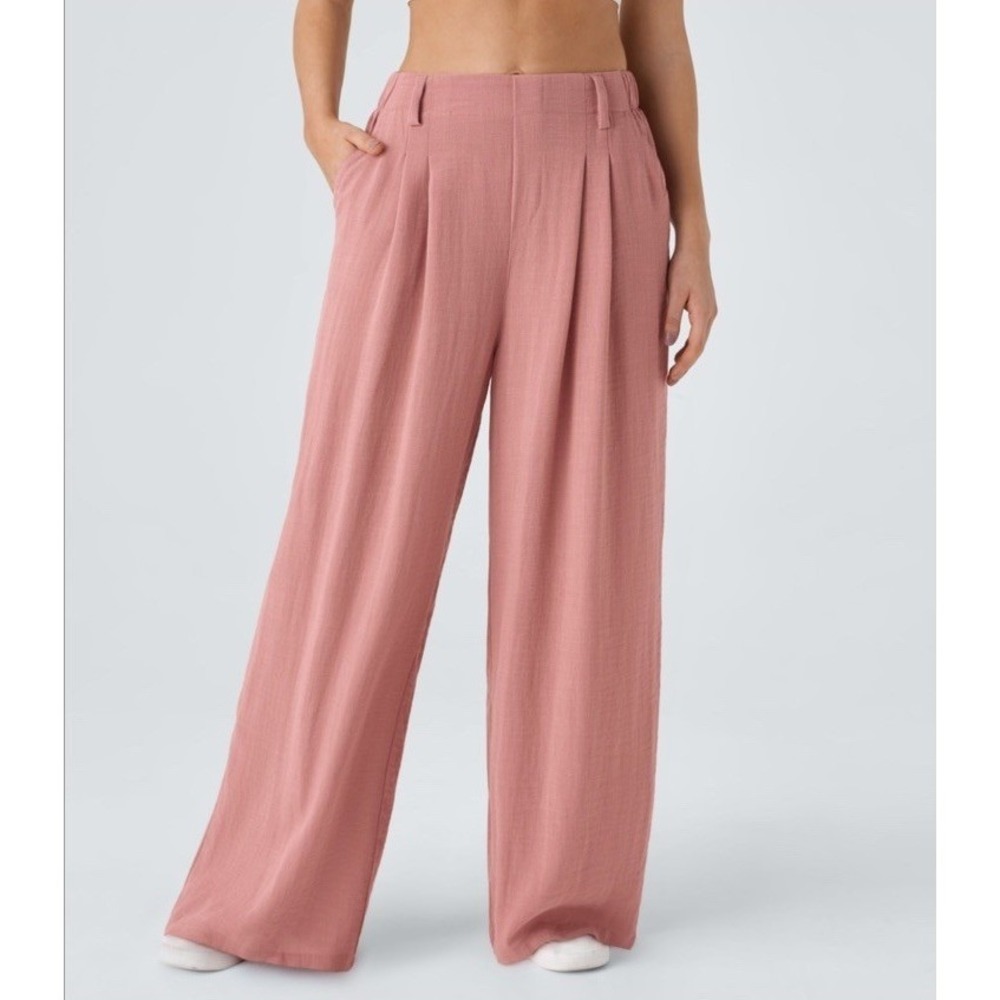 NWT Halara High Waisted Side Pocket Wide Leg Palazzo Pants XS Petite Rosette